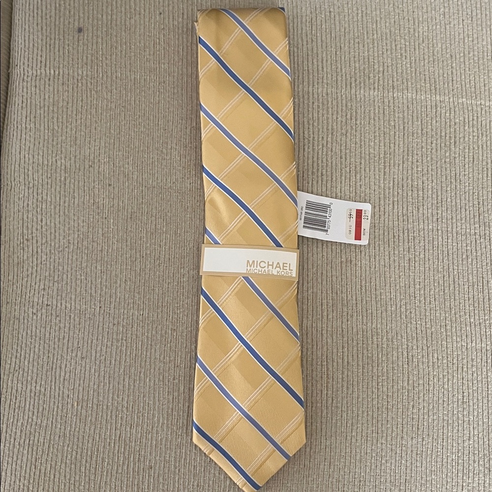 Michael Kors Gold Tie with Blue and White Stripes